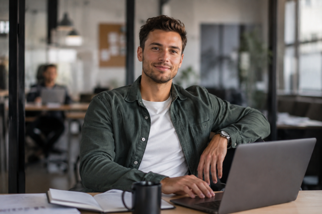 Homme concentré travaillant sur son ordinateur portable au bureau