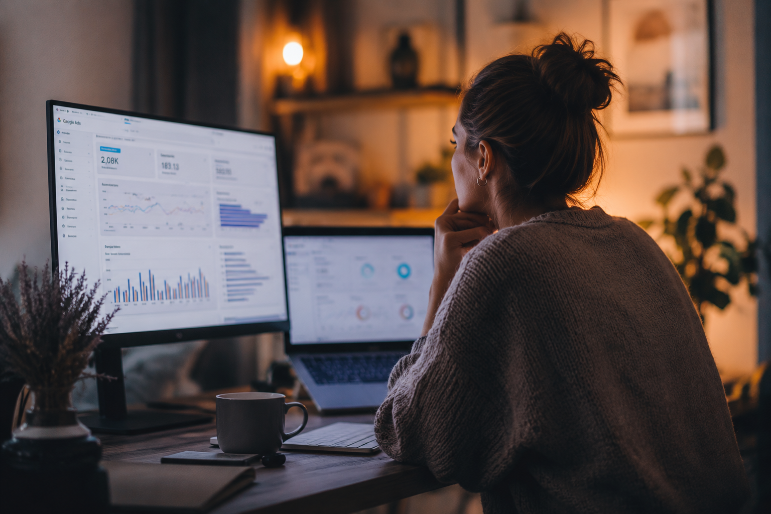 Personne analysant des données marketing sur un écran dans un bureau