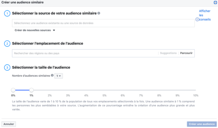 Capture d'écran : création d'une audience similaire LinkedIn