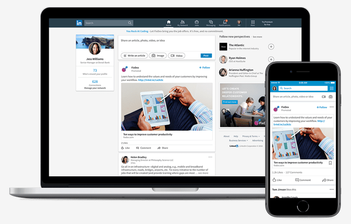 Publication sponsorisée LinkedIn sur ordinateur portable et smartphone