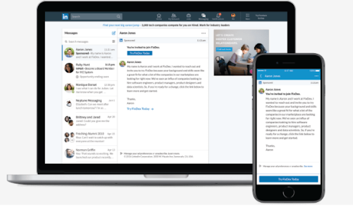 Messagerie LinkedIn sur ordinateur portable et smartphone