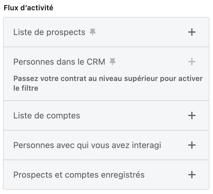 Capture d'écran du flux d'activité dans LinkedIn Sales Navigator
