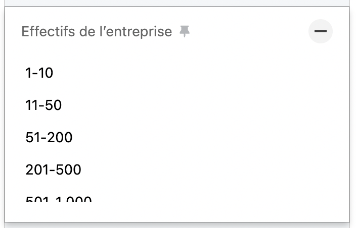 Capture d'écran : filtre par effectif d'entreprise dans Sales Navigator