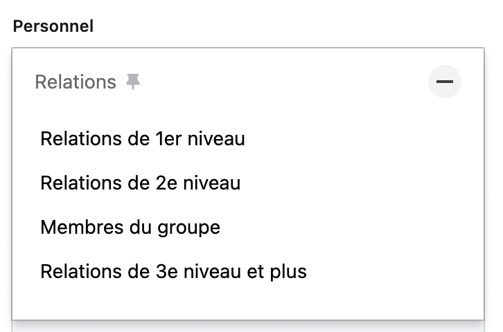 Capture d'écran : filtre par niveau de relation dans Sales Navigator