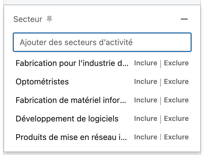 Capture d'écran : filtre par secteur d'activité dans Sales Navigator