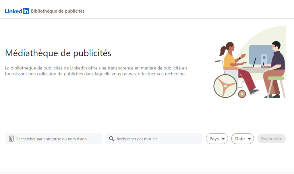Capture d'écran de la médiathèque de publicités LinkedIn