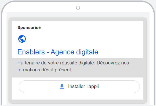 Aperçu d'une annonce Google d'installation d'application
