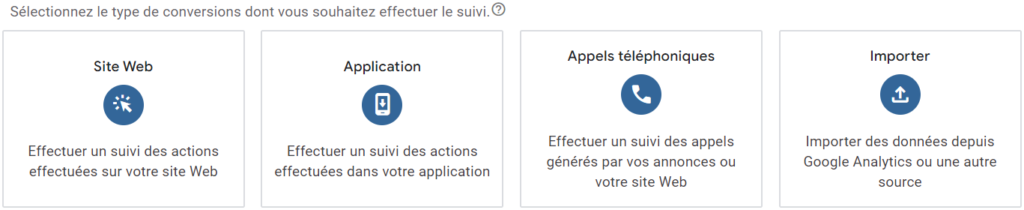 Capture d'écran : choix du type de campagne Google Ads