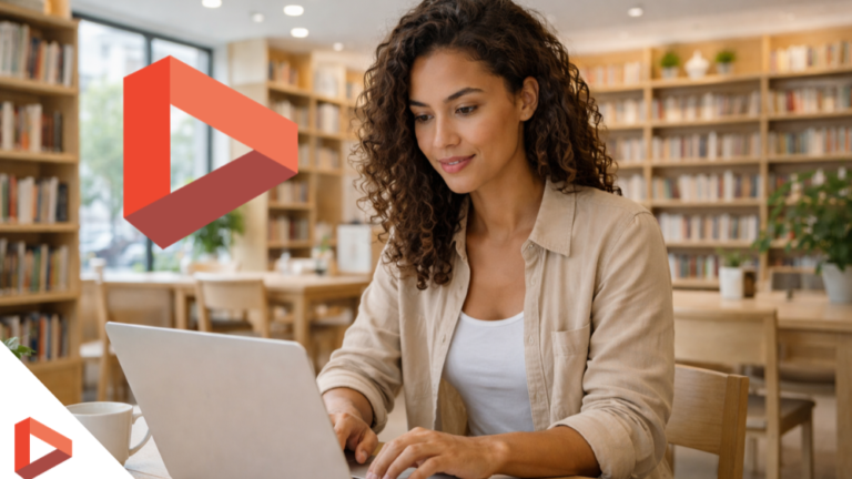 Femme travaillant sur un ordinateur portable dans une bibliothèque