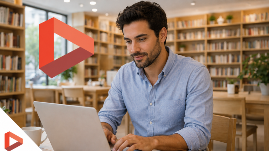 Homme travaillant sur un ordinateur portable dans une bibliothèque