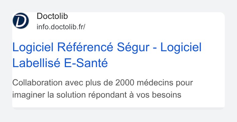 Deuxième annonce Google Ads du même annonceur, avec deux titres différents