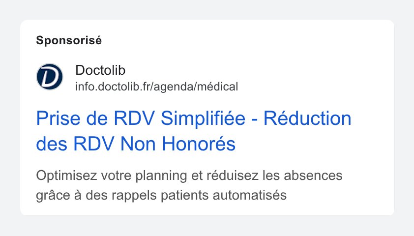 Annonce Google Ads de Doctolib affichée dans le Centre de transparence publicitaire
