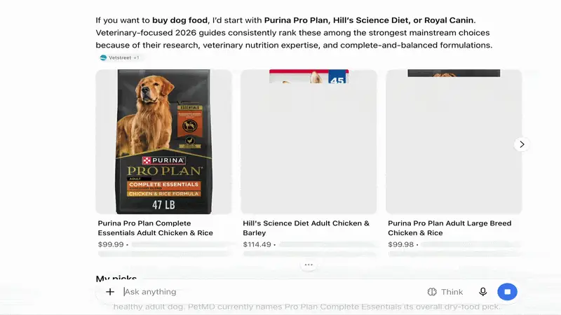 Annonce sponsorisée intégrée dans une réponse de ChatGPT, exemple de format ChatGPT Ads